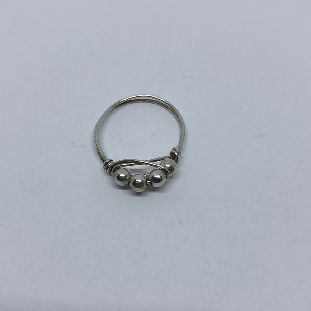 Artisan dainty minimalist solid sterling silver wire ring ball bead stackable.